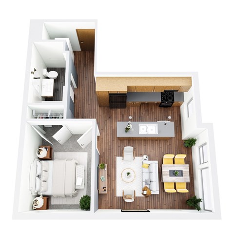 Floor plan for 1 bed, 1 bath